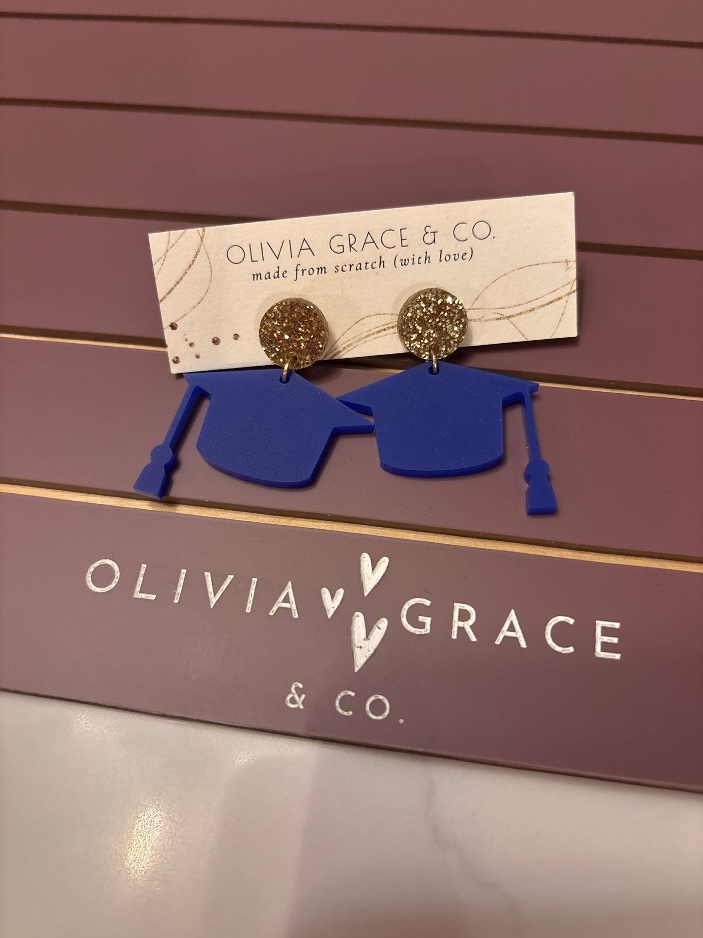 Blue & Gold Graduate Cap Earrings