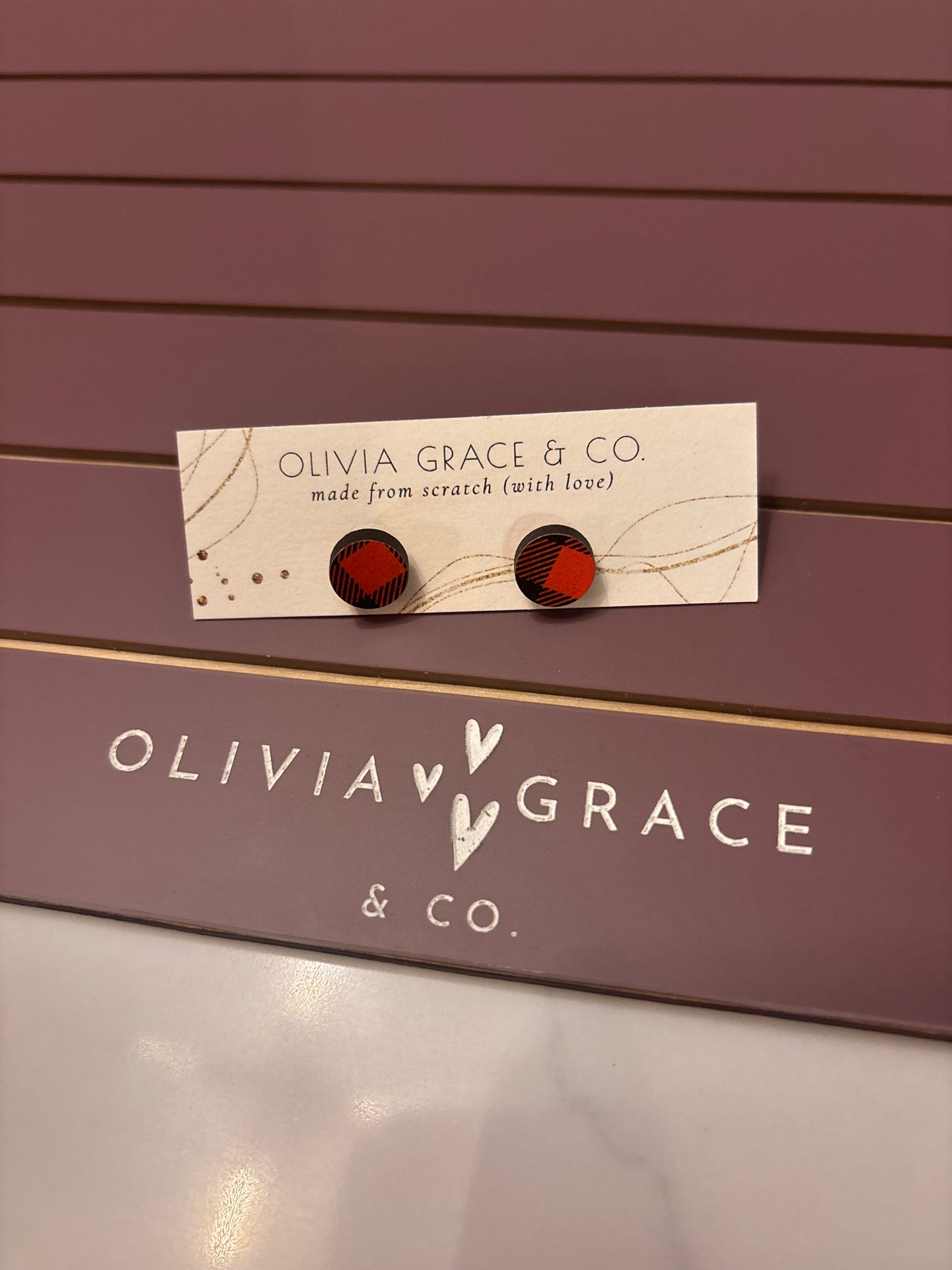 Orange & Black Buffalo Plaid Studs