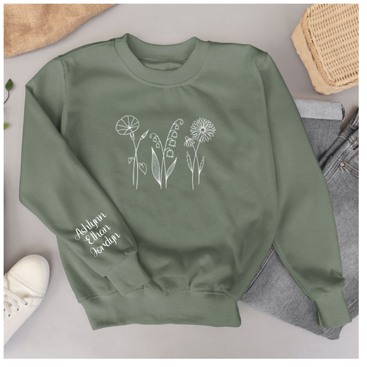 Birth Flower Personalized Crewneck Sweatshirt