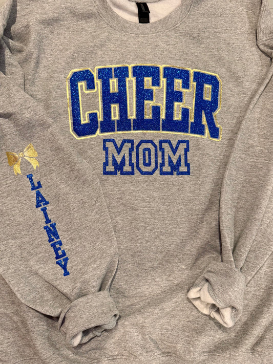 Cheer Mom Glitter Crew Neck Sweatshirt