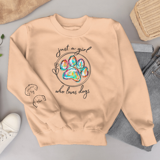 Just a Girl Who Loves Dogs Crewneck w. Personalization
